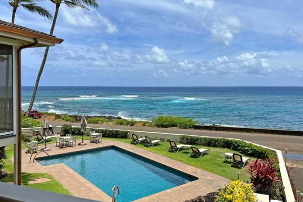 Alihi Lani 4, Kauai, Hawaii vacation rental lanai view over heated pool to ocean